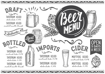 Beer menu restaurant, drink template.