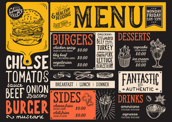Burger menu restaurant, food template.