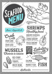 Fototapeta premium Seafood menu restaurant, food template.