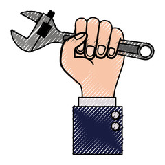 hand holding adjustable wrench flat icon colored crayon silhouette
