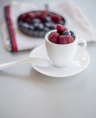 Healthy mixed fruit and ingredients with strawberry, raspberry, blueberry, blackberry from top view