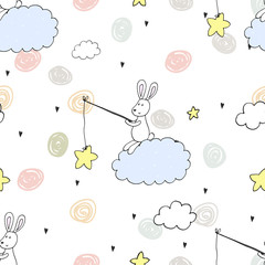 Seamless pattern with cute little bunny. vector illustration