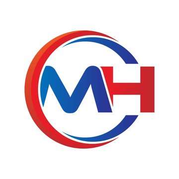 mh logo vector modern initial swoosh circle blue and red