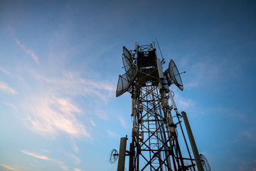 Telecommunications antenna for radio, television and telephone with blue sky