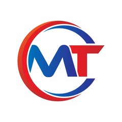 mt logo vector modern initial swoosh circle blue and red - obrazy, fototapety, plakaty