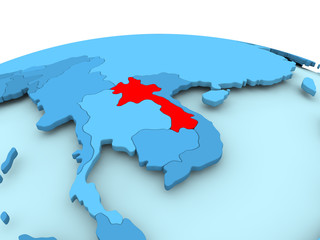 Laos on blue political globe
