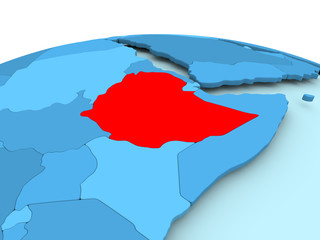 Ethiopia on blue political globe