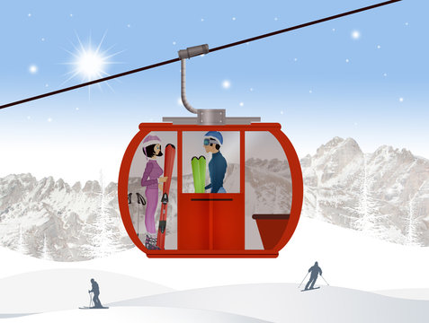 illustration of skiers on ski lift