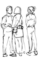 sketch group of young people