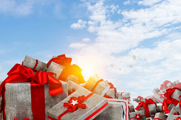 Naklejka premium Many Christmas packages . Mixed media
