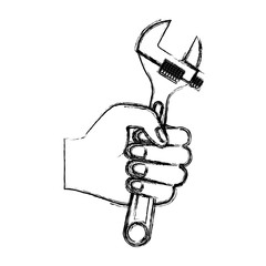 hand holding adjustable wrench flat icon monochrome blurred silhouette