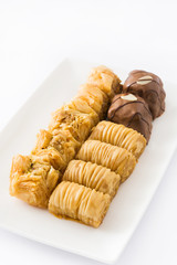 Turkish dessert baklava isolated on white background