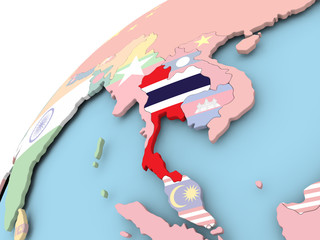 Thailand on globe with flag