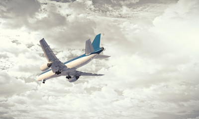 Airliner in sky. Mixed media
