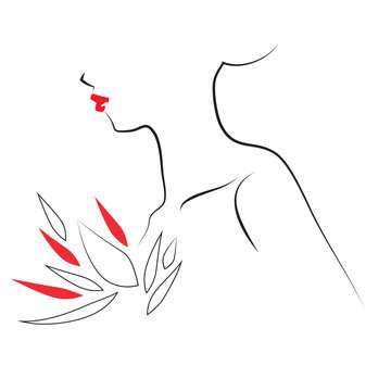 Female neck and red lips beauty icon