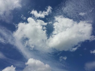 Naklejka na ściany i meble Beautiful fluffy clouds in blue sky, natural background
