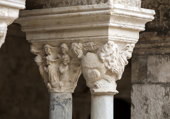 Romanesque capitals of the columns in the cloisters of the Abbey of Montmajour near Arles, France