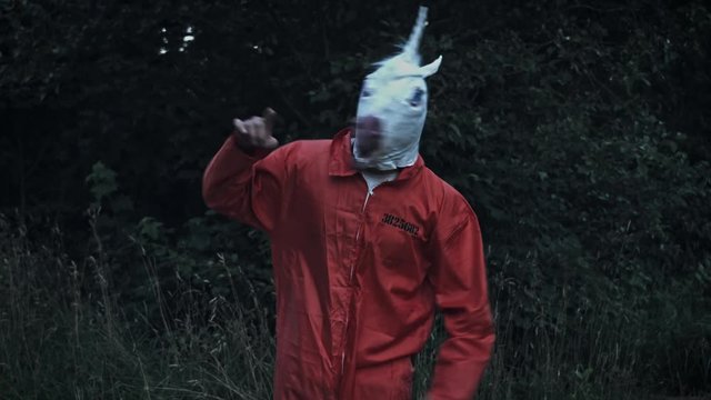 4K Halloween Man with Unicorn Horse Mask Dancing