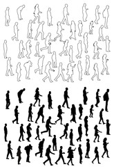 Fototapeta na wymiar sketch, outlines people go, collection