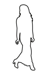 isolated sketch, outline girl