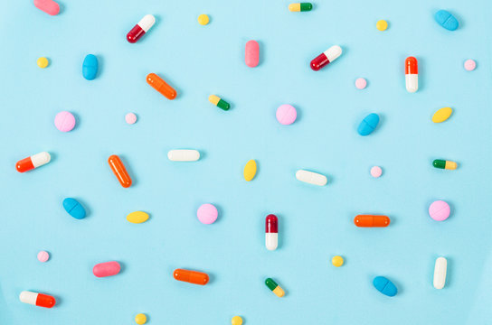 Colorful Pill Tablets Background.