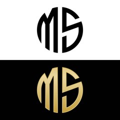 ms initial logo circle shape vector black and gold - obrazy, fototapety, plakaty
