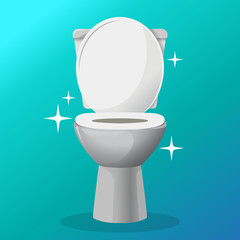 White ceramics vector clean toilet bowl icon. modern toilet in flat style. apartment cleaning service logo, housekeeping logo, sparkling toilet bowl