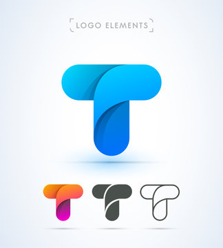 Vector abstract origami letter T logo template. Material design style