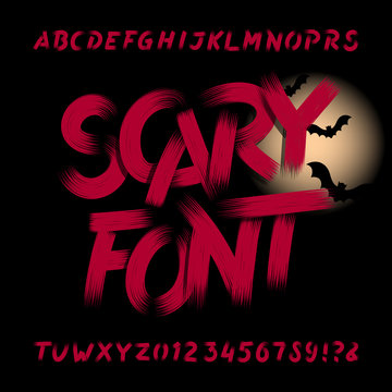 Scary alphabet font. Dirty letters, numbers and symbols. Hand drawn vector typography for your headers or any typography design.