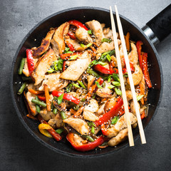 Chicken stir fry with   vegetables.