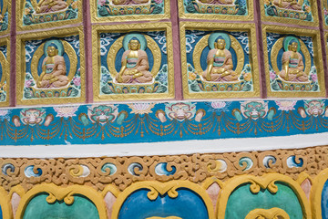 View of Tall Shanti stupa with beautiful sky, the big stupa in Leh and one fron the best buddhist stupas - Jammu and Kashmir - Ladakh - India