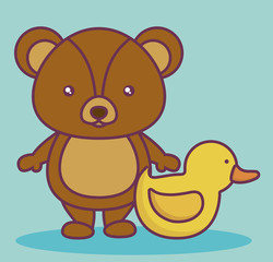 teddy bear and duck icon over turquoise background colorful design vector illustration