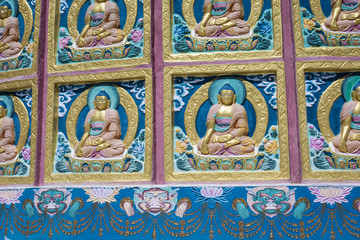 View of Tall Shanti stupa with beautiful sky, the big stupa in Leh and one fron the best buddhist stupas - Jammu and Kashmir - Ladakh - India
