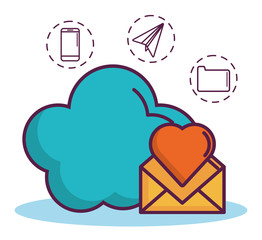 cloud and social network related icons over white background colorful design vector illustration