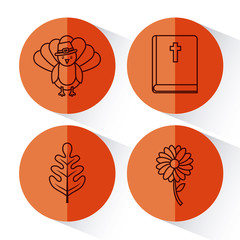 Icon set of happy thankgsgiving and autumn season theme Vector illustration
