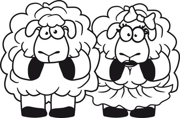 paar 2 freunde team liebe verliebt pärchen hübsch frau weiblich mädchen kleid schön sexy girl schleife ängstlich lustig klein süß niedlich comic cartoon schaf ziege wolle bauer bock müde cool