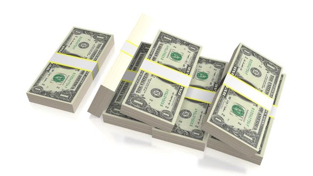 Falling one dollar bills on white background - great for topics like business, finance etc.