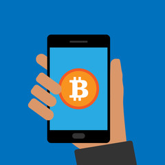 Bitcoin and smartphone. Vector