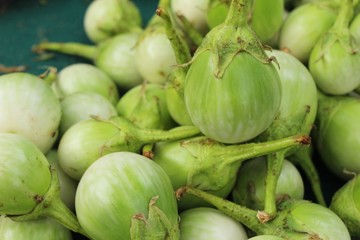 Fresh eggplant green organic in the market