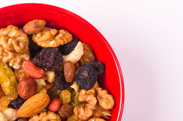different mixed nuts and raisins
