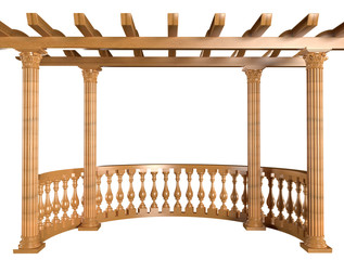 3D rendering Wooden balustrade with pergola and columns