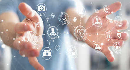 Businessman using digital medical interface 3D rendering