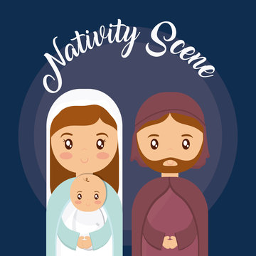 Mary joseph and baby jesus of holy family theme Vector illustration