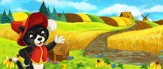 Obraz na płótnie Canvas Cartoon happy farm scene with garden full of vegetables - illustration for children