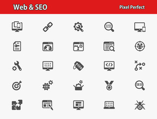 Web and SEO Icons. Professional, pixel perfect icons optimized for both large and small resolutions. EPS 8 format.