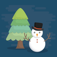 Pine tree and snowman of Merry Christmas season theme Vector illustration