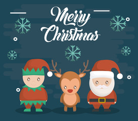 Santa elf and deer of Merry Christmas season theme Vector illustration