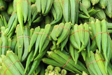Fresh okra for cooking at street food
