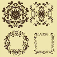 Vintage frames and scroll elements,Floral background design, luxury mandala