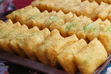 Deep fried dough put thai pandan custard